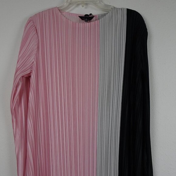 Ming Wang Colorblock Dress Women's Size M Pink Pleated Crinkle Crepe de Chine - Picture 3 of 14